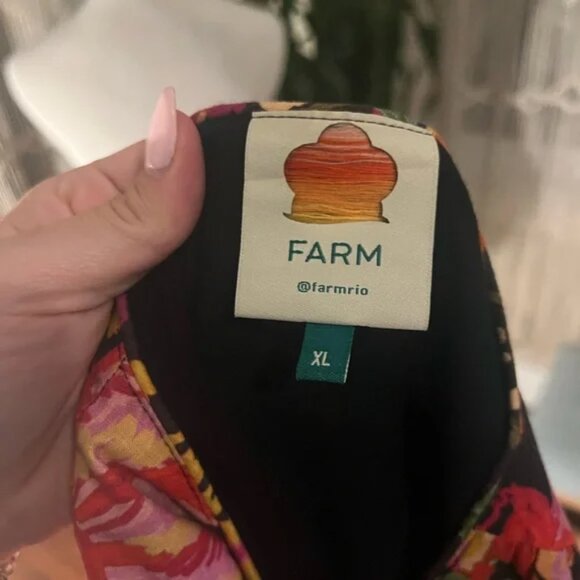 RARE Farm Rio Spring Banana Floral Mini Dress Pleated V-Neck Black XL - Picture 6 of 7